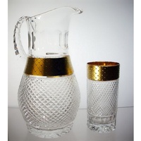 Pichet et 6 verres &agrave; eau. Le Cristal et l'Or.