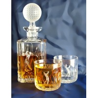Carafe et 2 verres &agrave; whisky avec un motif de golf.